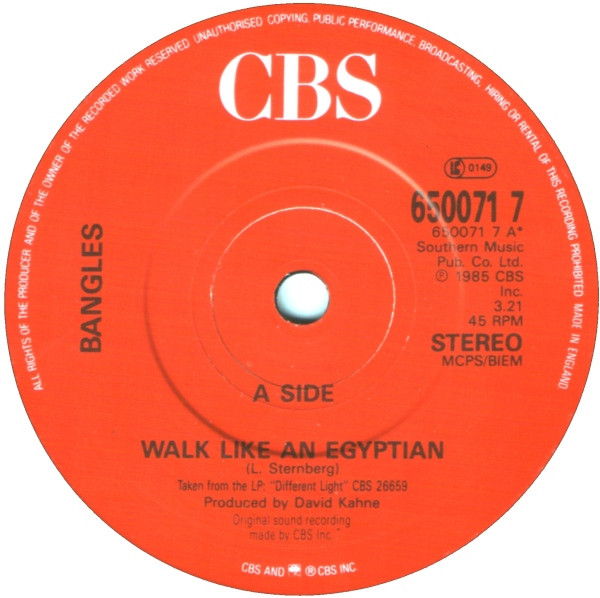Bangles - Walk Like An Egyptian - Used Vinyl Record 7" image 3