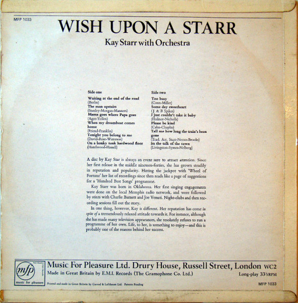 Kay Starr - Wish Upon A Starr - Used Vinyl Record image 2