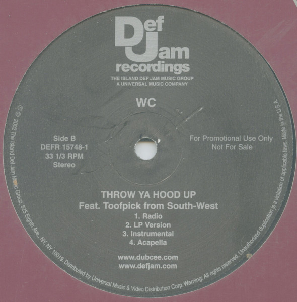 WC - Flirt / Throw Ya Hood Up - Used Vinyl Record 12" image 2