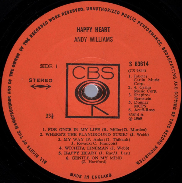 Andy Williams - Happy Heart - Used Vinyl Record image 3
