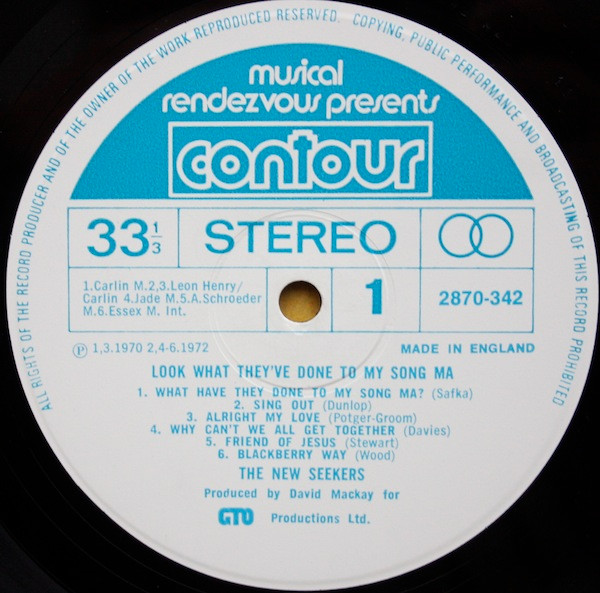 New Seekers - Look What They've Done To My Song, Ma - Used Vinyl Reco image 2