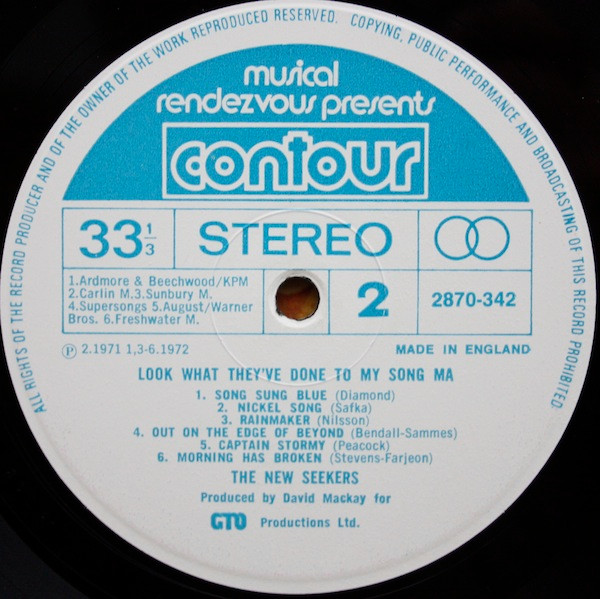 New Seekers - Look What They've Done To My Song, Ma - Used Vinyl Reco image 3