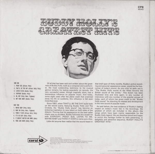 Buddy Holly - 's Greatest Hits - Used Vinyl Record image 2