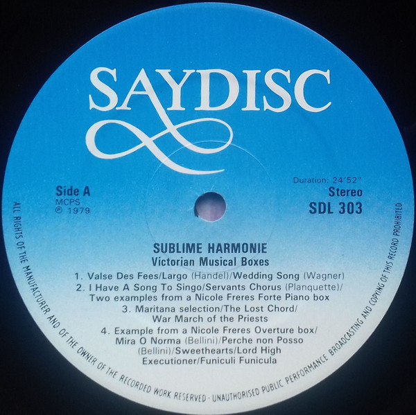 No Artist - Sublime Harmonie Of Victorian Musical Boxes - Used Vinyl image 3