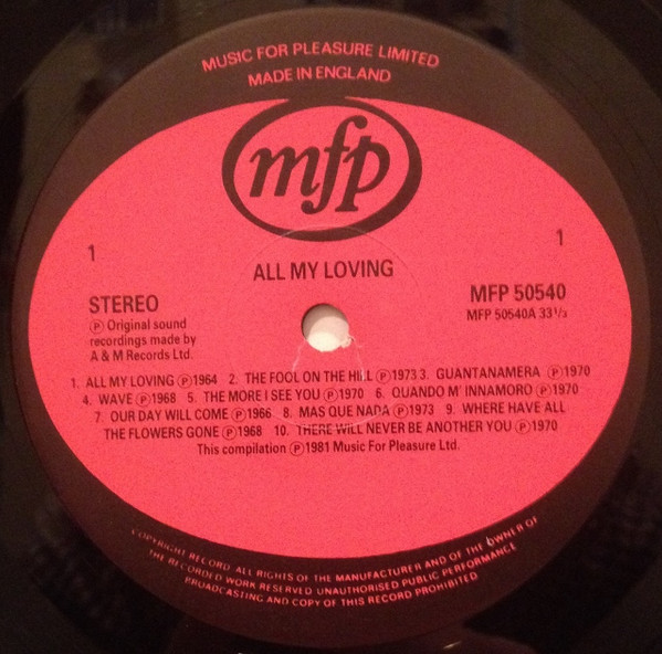 Various - All My Loving (20 Easy Listening Songs Of Love) - Used Viny image 3
