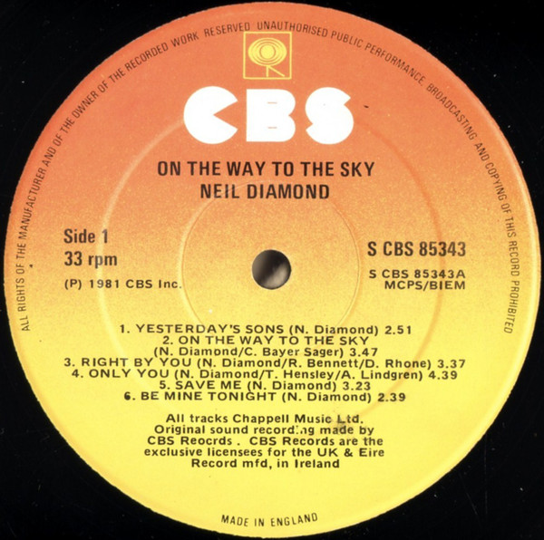 Neil Diamond - On The Way To The Sky - Used Vinyl Record image 3