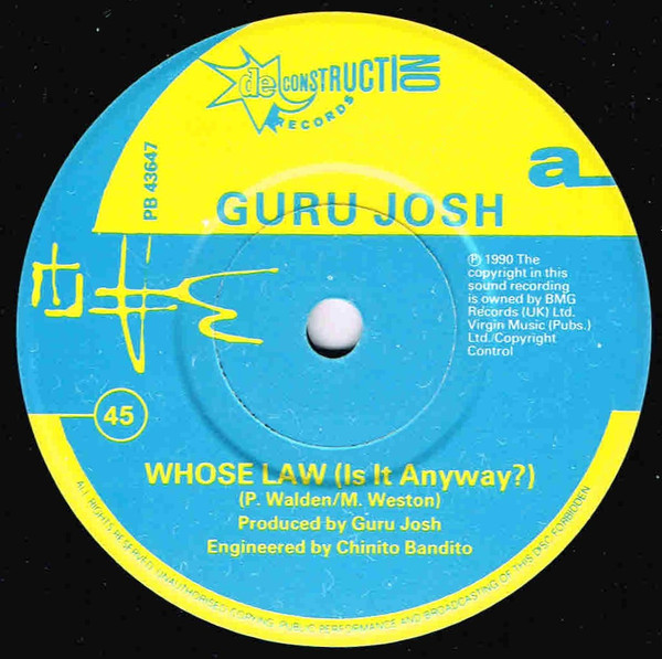 Guru Josh - Whose Law (Is It Anyway?) - Used Vinyl Record 7" image 3