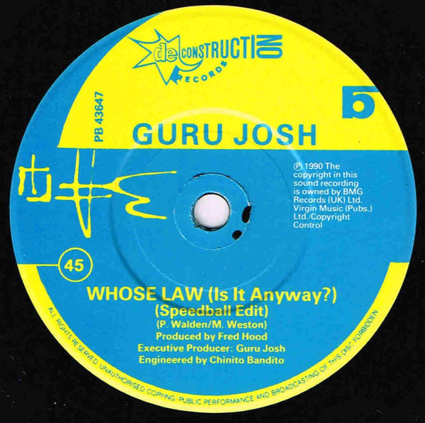 Guru Josh - Whose Law (Is It Anyway?) - Used Vinyl Record 7" image 4