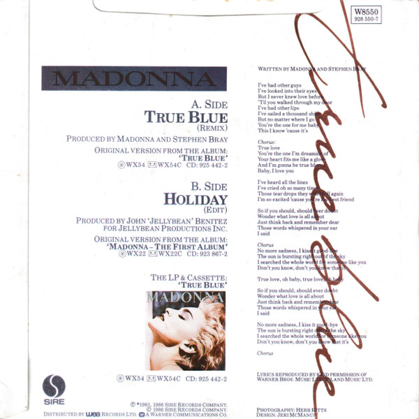 Madonna - True Blue (Remix) - Used Vinyl Record 7" image 2