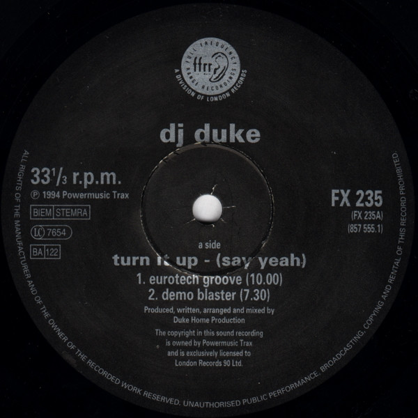 DJ Duke - Turn It Up (Say Yeah) - Used Vinyl Record 12" image 3