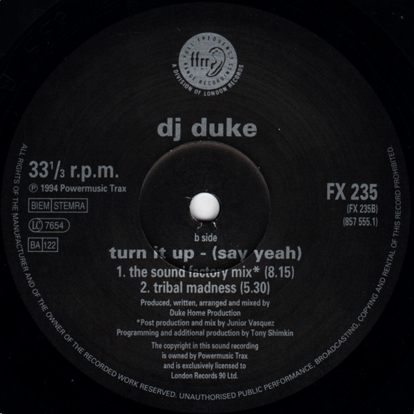 DJ Duke - Turn It Up (Say Yeah) - Used Vinyl Record 12" image 4