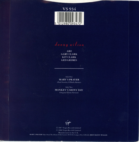 Danny Wilson - Mary's Prayer - Used Vinyl Record 7" image 2