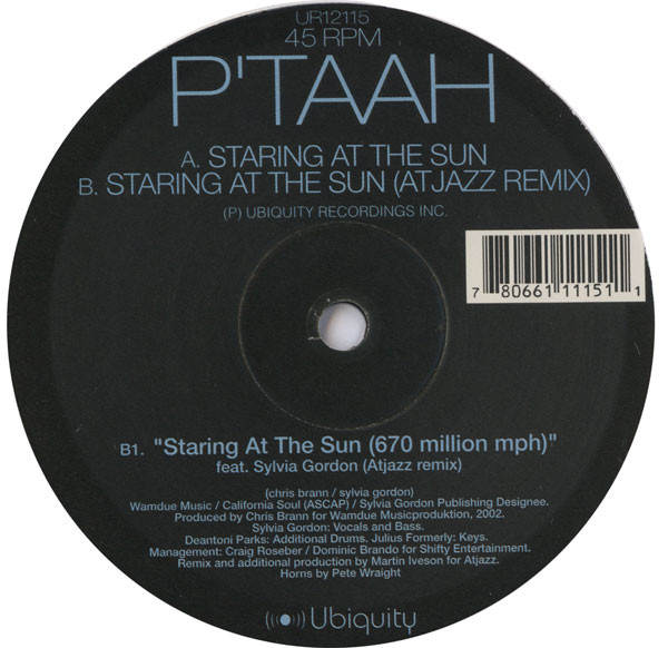 P'Taah - Staring At The Sun - Used Vinyl Record 12" image 3