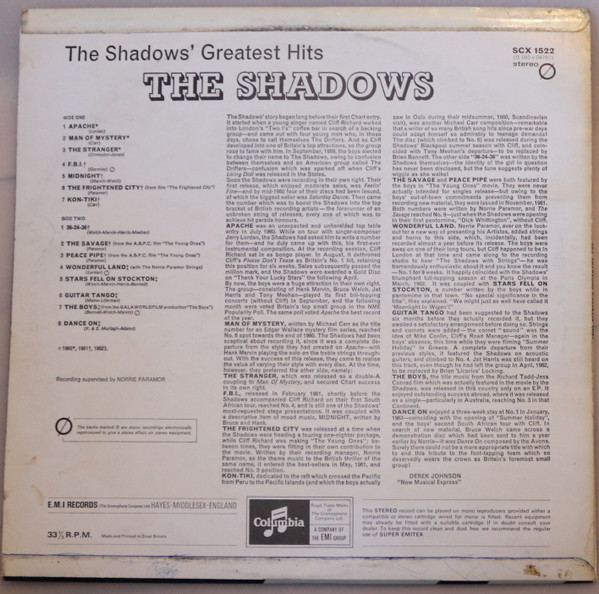 Shadows - ' Greatest Hits - Used Vinyl Record image 3