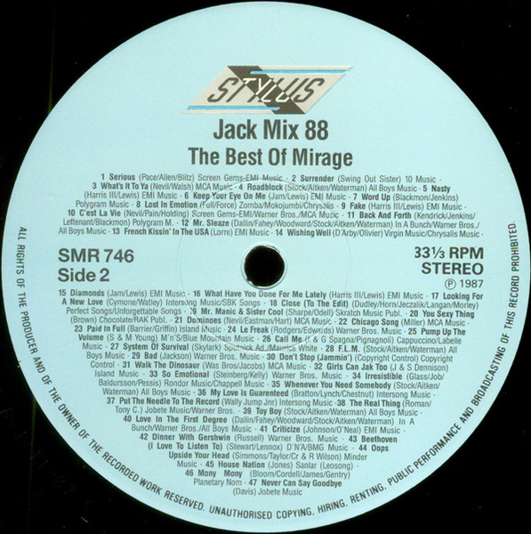 Mirage - Jack Mix 88 - The Best Of  - 88 Non Stop Hits - Used Vinyl R image 4