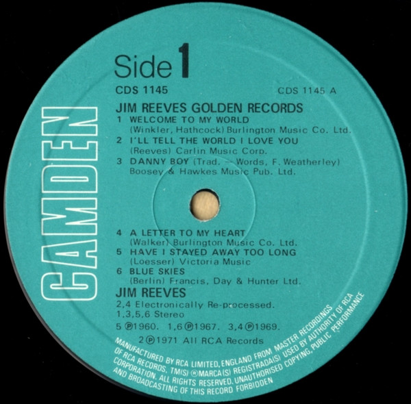 Jim Reeves - ' Golden Records - Used Vinyl Record image 3
