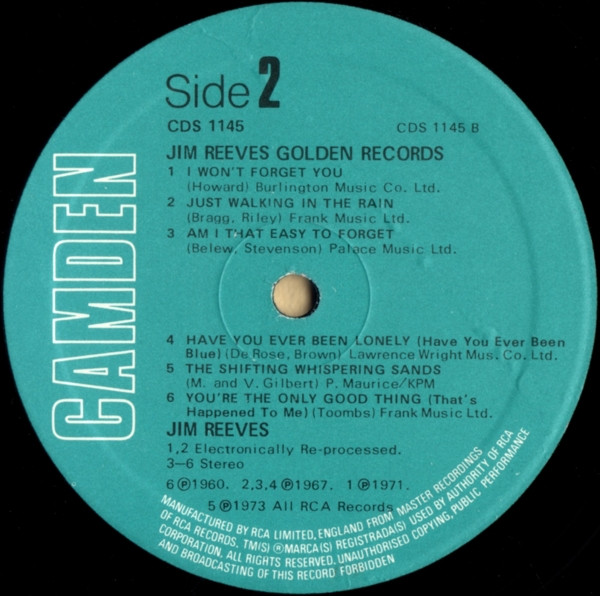 Jim Reeves - ' Golden Records - Used Vinyl Record image 4