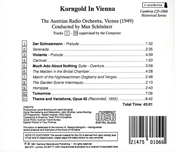 Erich Wolfgang Korng - Korngold in Vienna - Used CD image 2
