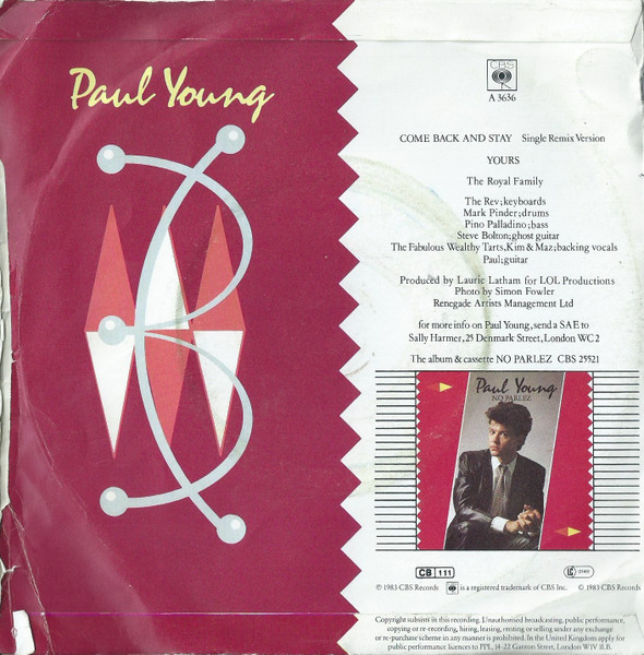 Paul Young - Come Back And Stay - Used Vinyl Record 7" image 2