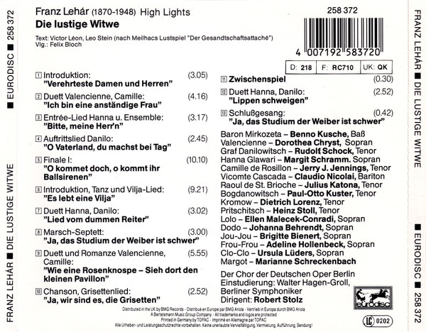Berliner Symphoniker - Franz Lehar: Die Lustige Witwe - Used CD image 2