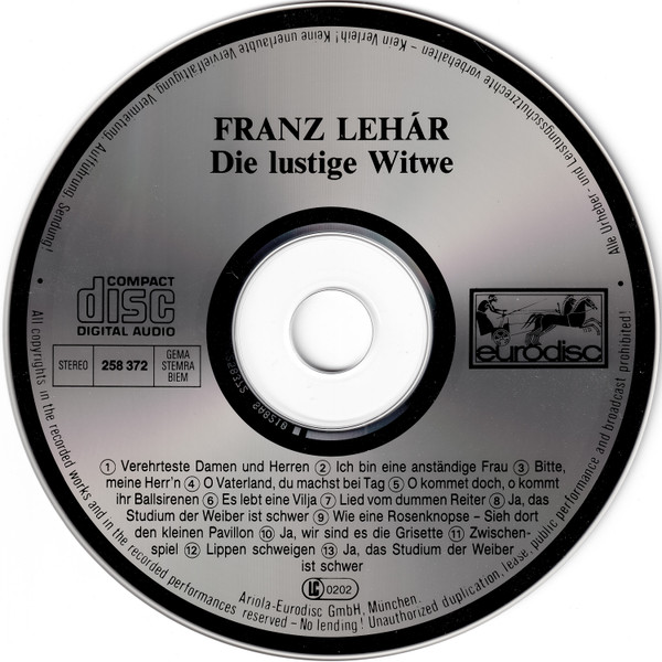 Berliner Symphoniker - Franz Lehar: Die Lustige Witwe - Used CD image 3