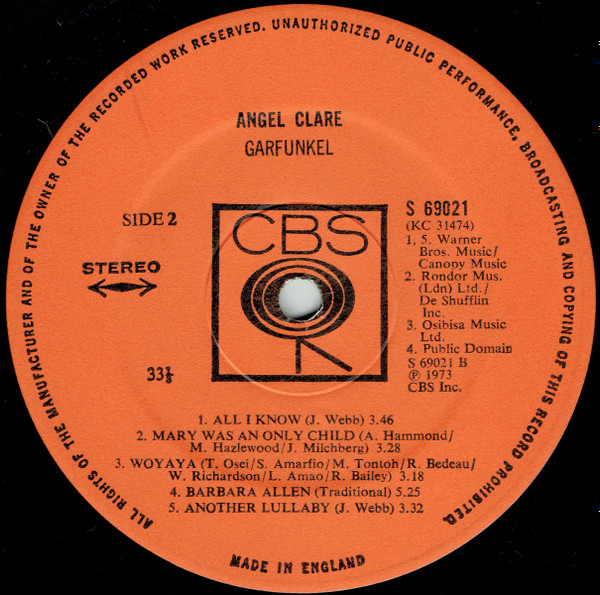 Art Garfunkel - Angel Clare - Used Vinyl Record image 4