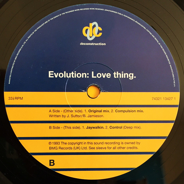 Evolution - Love Thing - Used Vinyl Record 12" image 2