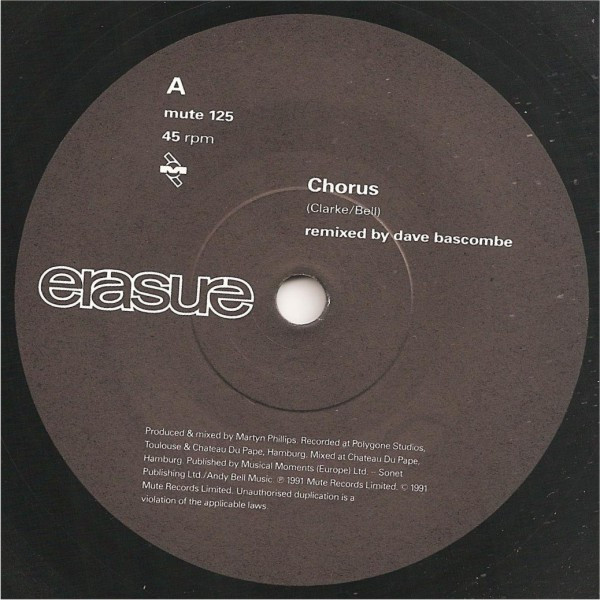 Erasure - Chorus - Used Vinyl Record 7" image 3