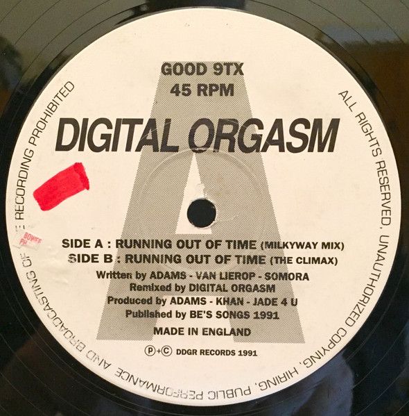 Digital Orgasm - Running Out Of Time (Remixes) - Used Vinyl Record 12 image 2