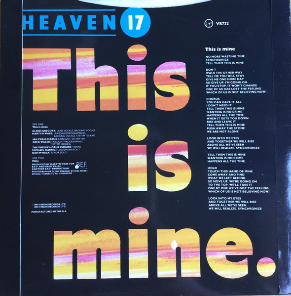 Heaven 17 - This Is Mine - Used Vinyl Record 7" image 2