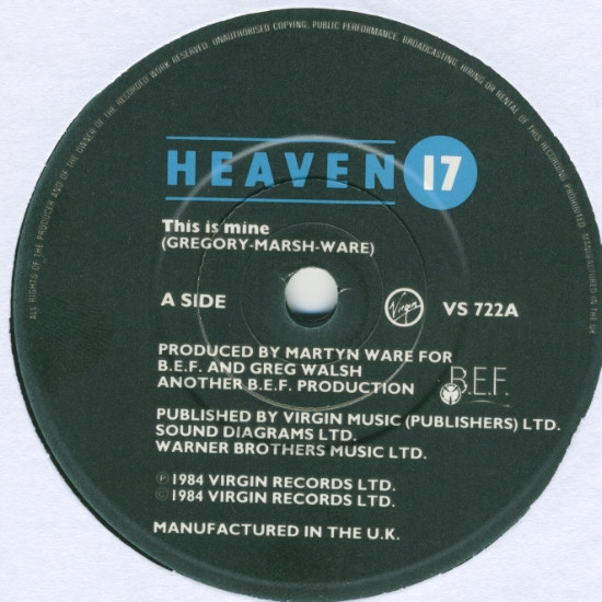 Heaven 17 - This Is Mine - Used Vinyl Record 7" image 3