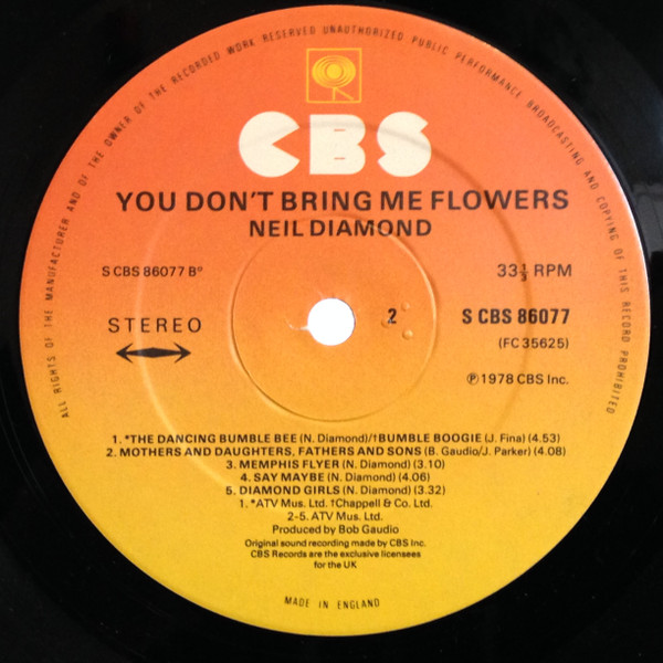 Neil Diamond - You Don't Bring Me Flowers - Used Vinyl Record image 4