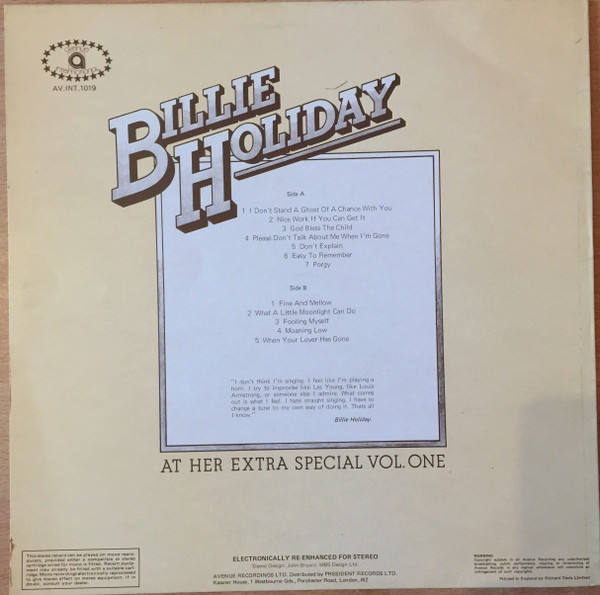 Billie Holiday - At Her Extra Special Vol. One - Used Vinyl Record image 2