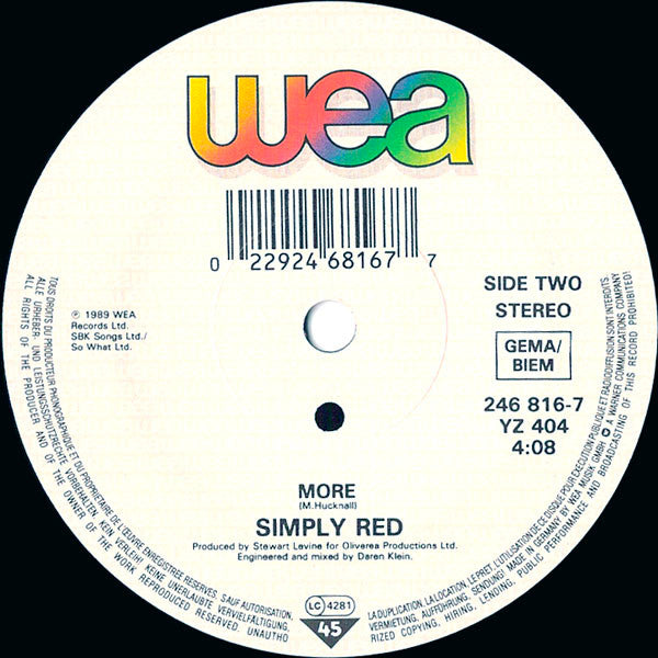 Simply Red - A New Flame - Used Vinyl Record 7" image 4