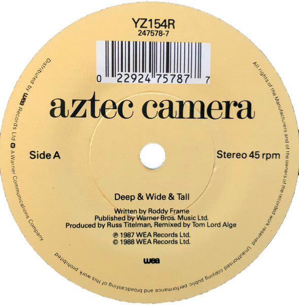 Aztec Camera - Deep & Wide & Tall - Used Vinyl Record 7" image 3
