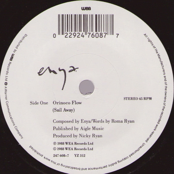 Enya - Orinoco Flow (Sail Away) - Used Vinyl Record 7" image 3