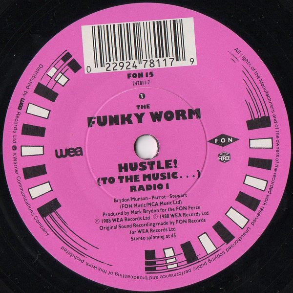 Funky Worm - Hustle! (To The Music...) - Used Vinyl Record 7" image 7