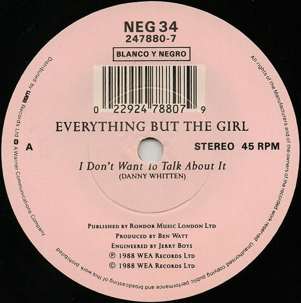 Everything But The G - I Don't Want To Talk About It - Used Vinyl Rec image 2