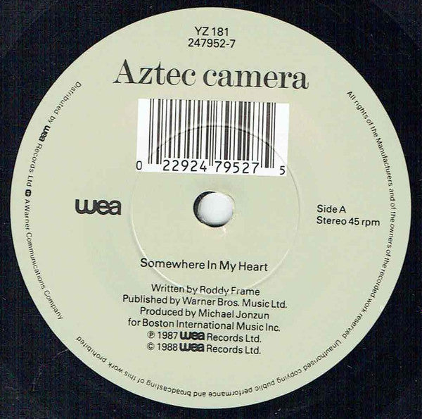 Aztec Camera - Somewhere In My Heart - Used Vinyl Record 7" image 7
