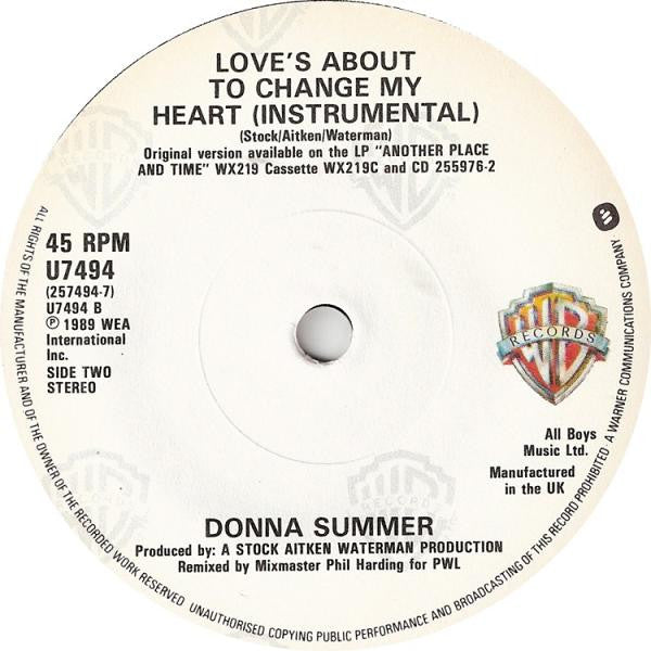 Donna Summer - Love's About To Change My Heart - Used Vinyl Record 7" image 4