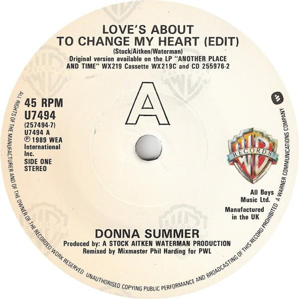 Donna Summer - Love's About To Change My Heart - Used Vinyl Record 7" image 7