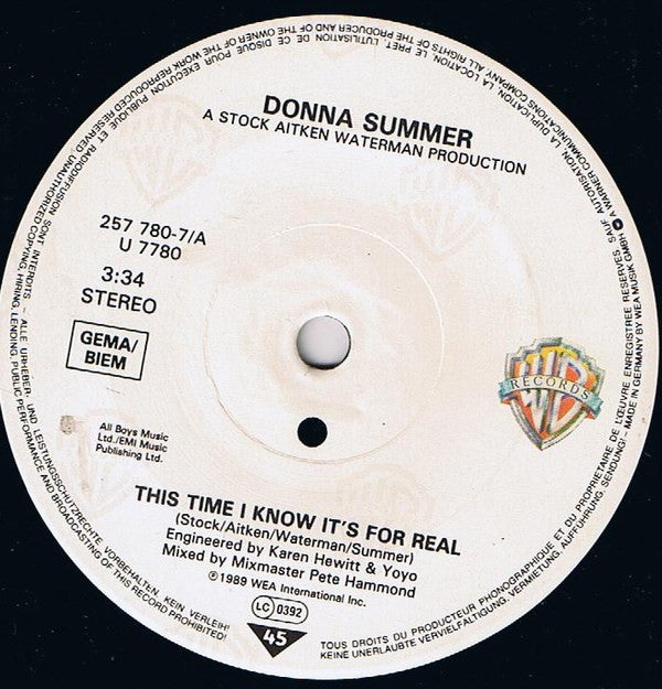 Donna Summer - This Time I Know It's For Real - Used Vinyl Record 7" image 3