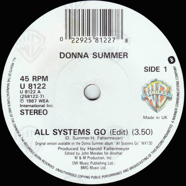 Donna Summer - All Systems Go - Used Vinyl Record 7" image 3