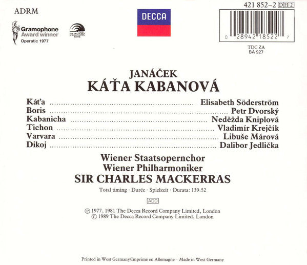 Leoš Janacek - Kaťa Kabanova - Used CD image 2