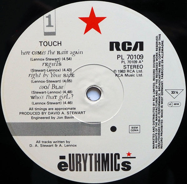 Eurythmics - Touch - Used Vinyl Record image 3