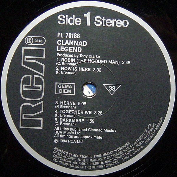 Clannad - Legend - Used Vinyl Record image 3