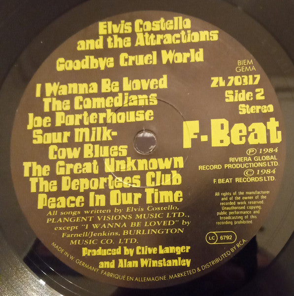 Elvis Costello & The - Goodbye Cruel World - Used Vinyl Record image 4
