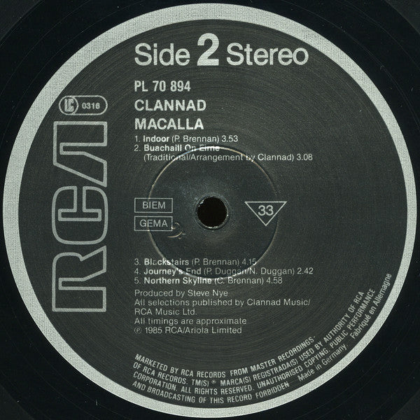 Clannad - Macalla - Used Vinyl Record image 4