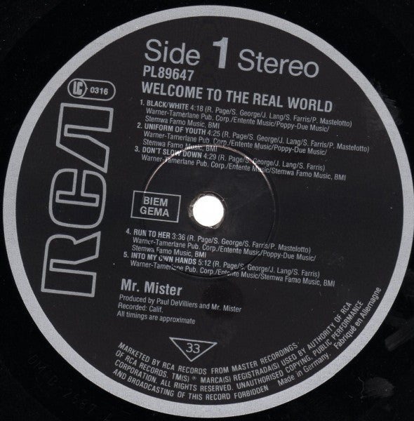 Mr. Mister - Welcome To The Real World - Used Vinyl Record image 3
