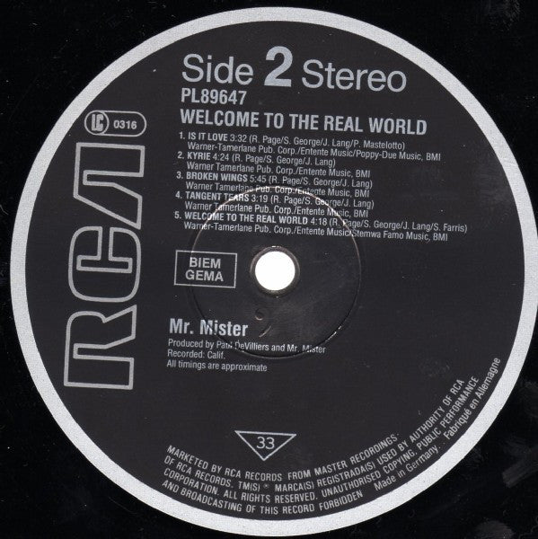 Mr. Mister - Welcome To The Real World - Used Vinyl Record image 4